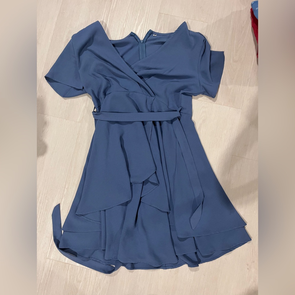 Knee length Blue Wrap Dress